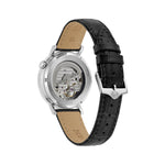 BULOVA Mod. AEROJET AUTOMATIC watch back view showcasing automatic movement and black leather strap.