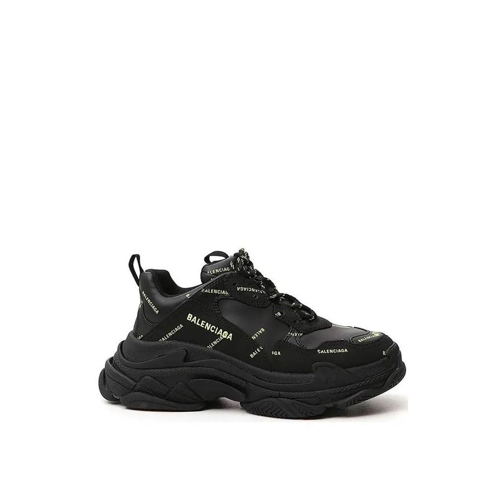 Balenciaga Black Calfskin Chunky Sneakers with logo detail and rubber sole, fabric inner, and lace-up closure for men, made in Italy.