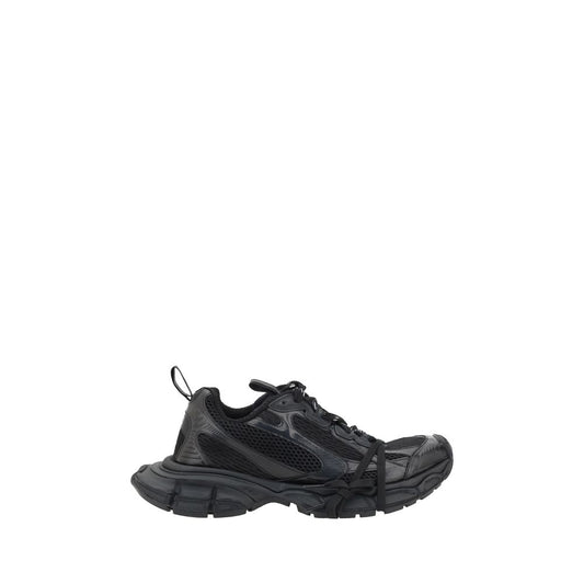 Balenciaga Black Rubber Athletic Sneakers with chunky sole and visible logo, side view showcasing modern and breathable design.
