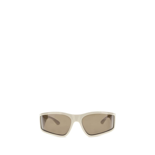 Balenciaga Cream Polyamide Sunglasses with D-frame design and gold BB logo plaques for stylish look.