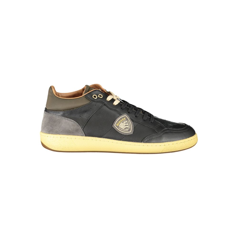 Blauer Black Polyester Sneaker with laces, contrasting details, print, and logo on side view