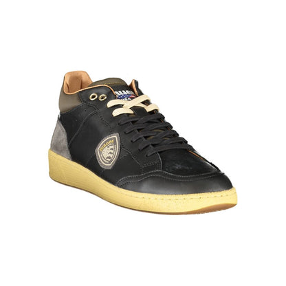 Blauer Black Polyester Sneaker with laces, contrasting details, print, and logo design.