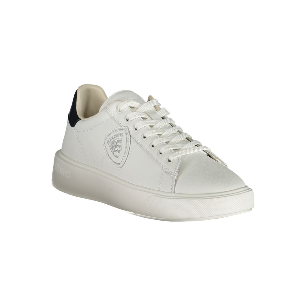 Blauer White Polyethylene Men Sneaker with blue contrasts, dynamic design, and leather blend.
