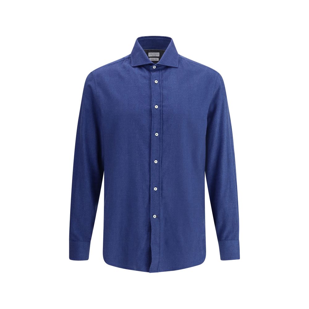 Brunello Cucinelli Blue Cotton Dress Shirt with classic collar and button closure, offering a refined look for versatile styling.