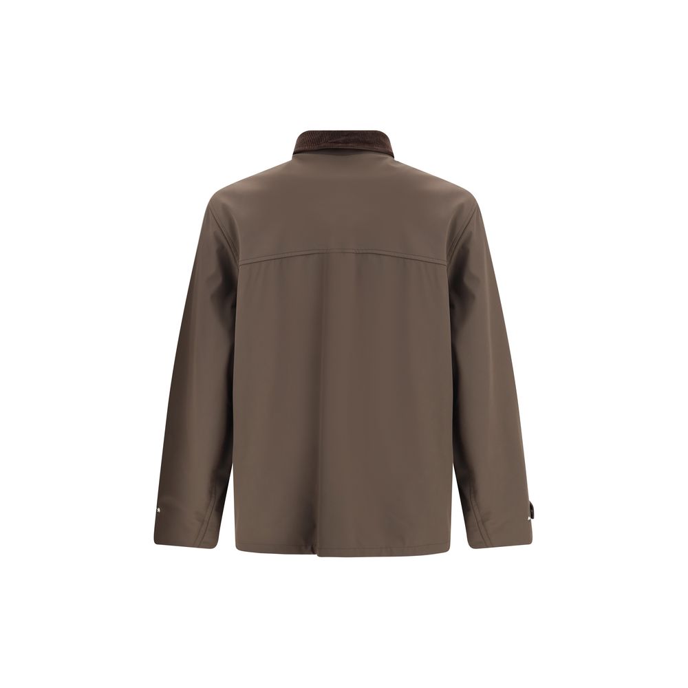 Back view of Brunello Cucinelli Brown Polyamide Coat with shirt-style collar and zipper details.