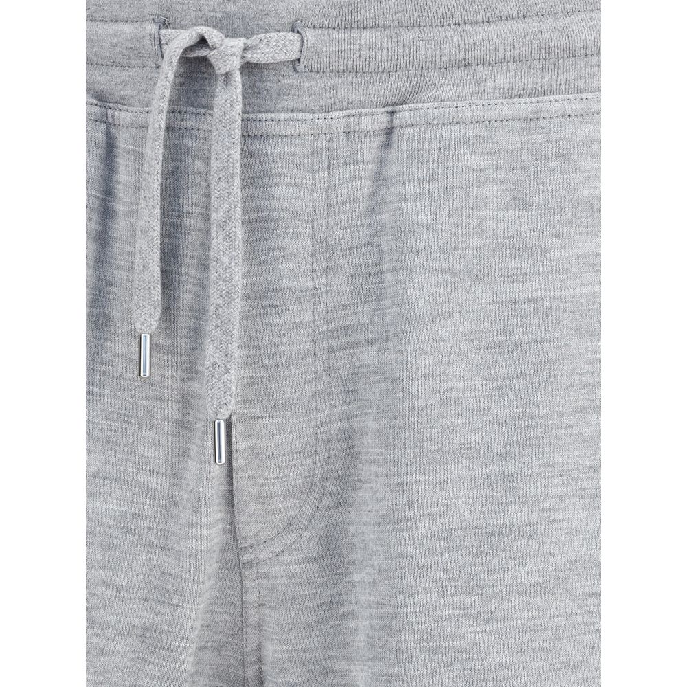 Close-up of Brunello Cucinelli Cashmere Sweatpants showing drawstring waistband and fabric texture.