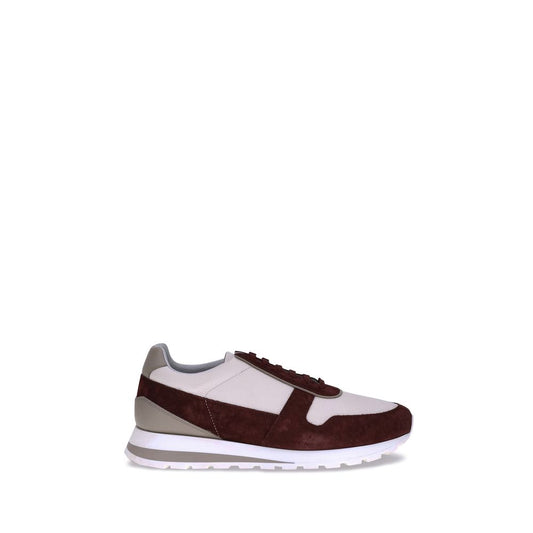 Brunello Cucinelli Multicolor Calf Leather Bos Taurus Platform Sneakers with suede detailing and knurled sole.