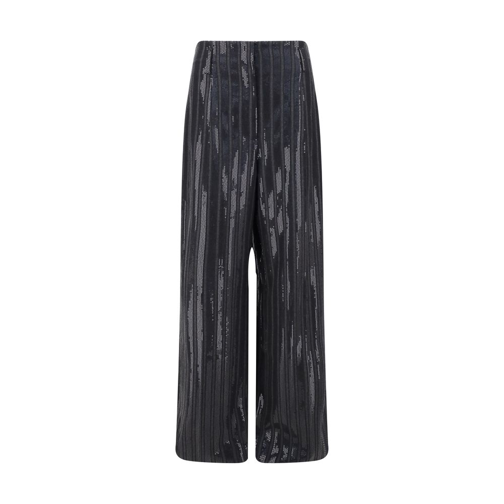 Brunello Cucinelli Pants with sequins in striped pattern, featuring front zipper and hook-closure, two side and back pockets, AW24 collection.