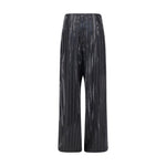 Brunello Cucinelli Pants with sequins featuring striped pattern, front zipper, and hook-and-eye closure, made in Italy.