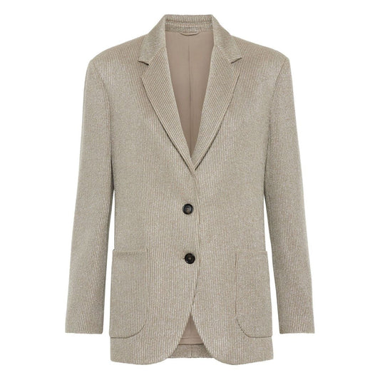 Brunello Cucinelli Sparkling cotton and viscose English rib knit blazer with monili