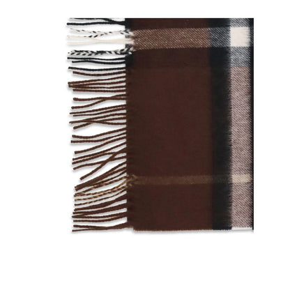 Burberry Brown Cashmere Scarf with classic check pattern and fringe detailing, 100% cashmere, AW25 collection.