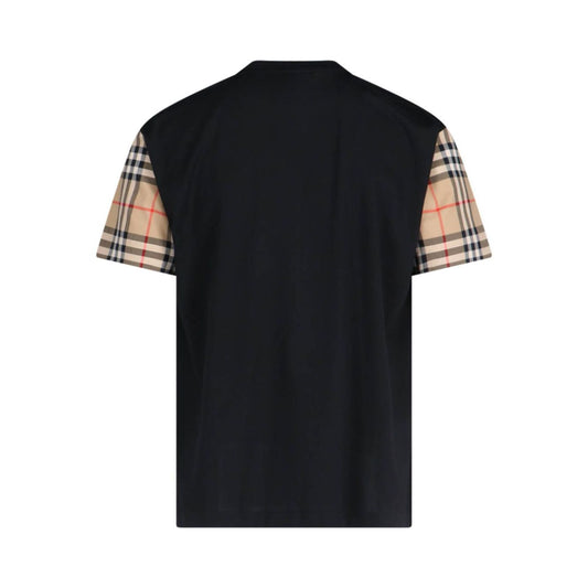 Burberry Vintage Check-sleeve T-shirt in black with Vintage Check pattern on sleeves, crew neck, and short sleeves, cotton material.