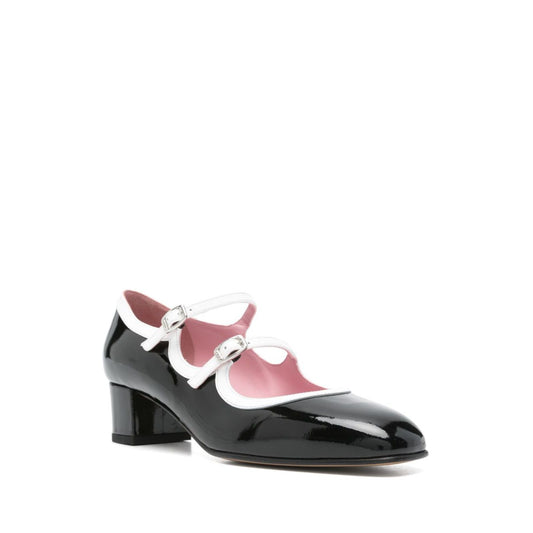 CAREL PARIS With Heel Black patent leather pumps with double buckle fastening, low block heel, and branded insole.