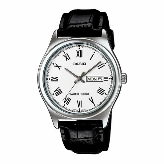 CASIO COLLECTION Mod. DAY DATE ROMAN INDEXES, LEATHER - WHITE