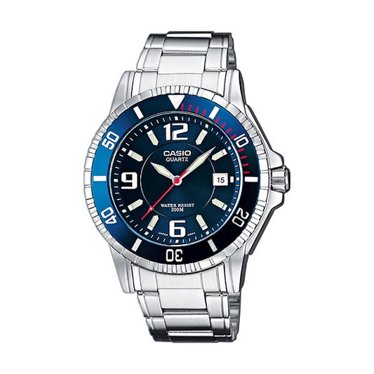 CASIO COLLECTION Mod. DIVER 200m NEOBRITE - BLUE wristwatch with stainless steel strap and water resistance up to 20 ATM.