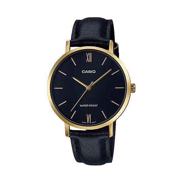 CASIO COLLECTION Mod. MINIMAL GOLD. LEATHER - BLACK WATCHES
