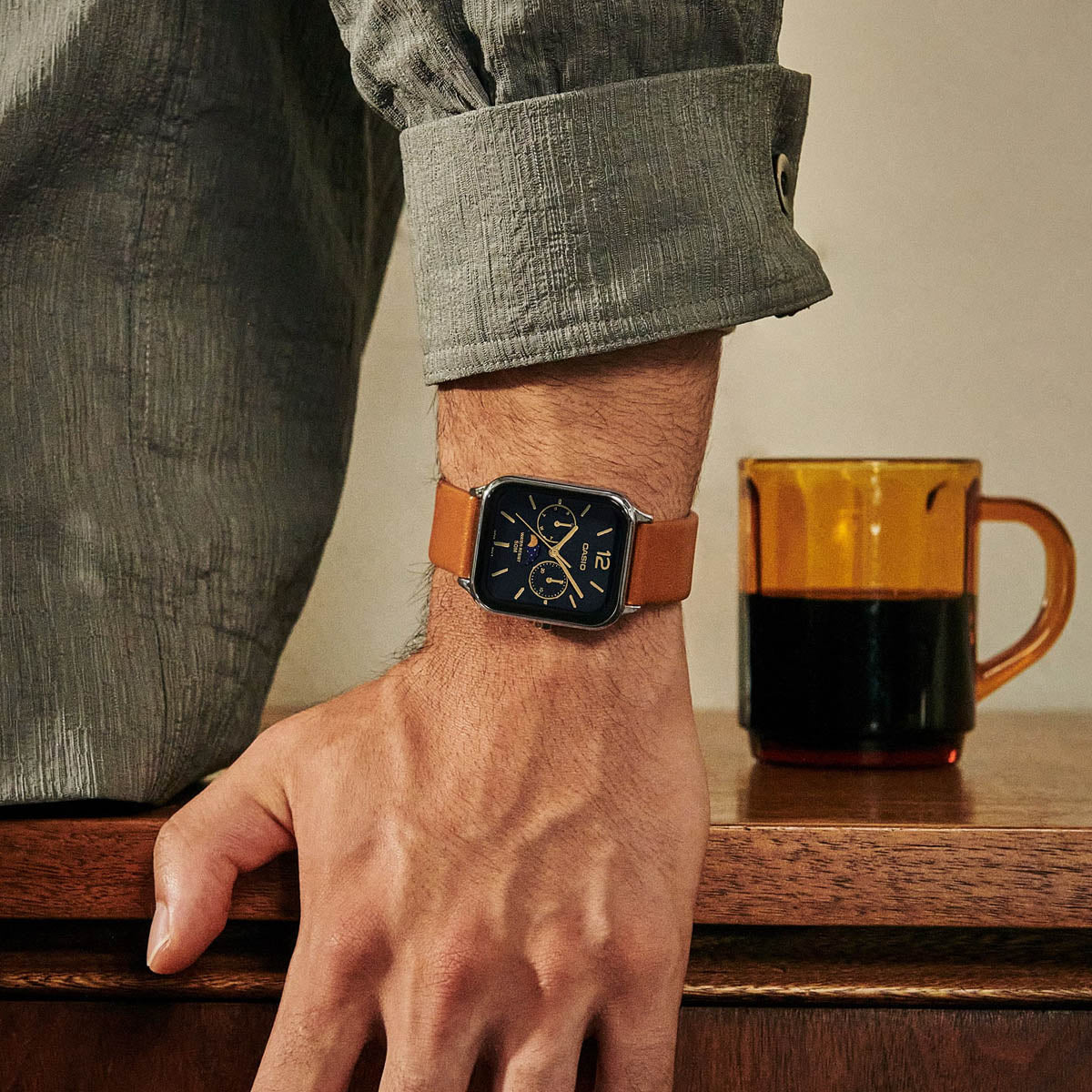 CASIO COLLECTION Mod. MOONPHASES LEATHER - BLACK WATCHES