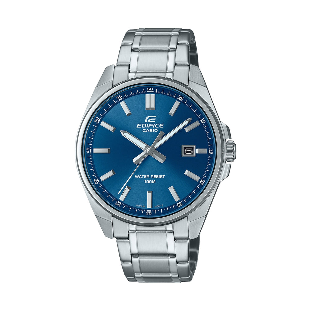 CASIO EDIFICE Mod. CLASSIC DATE - BLUE wristwatch, stainless steel, quartz movement, water-resistant 10 ATM, official packaging