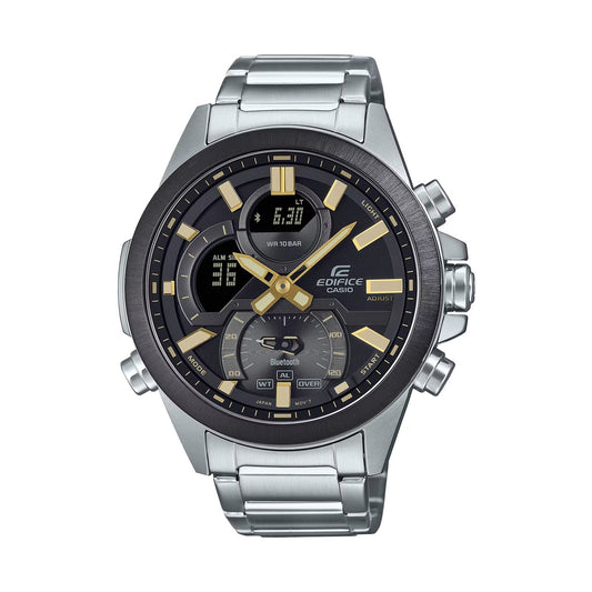 CASIO EDIFICE Mod. PREMIUM - Black/Gold Bluetooth® wristwatch with 10 ATM water resistance and stainless steel case and strap.