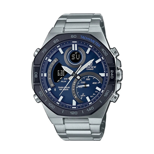 CASIO EDIFICE Mod. SPORT Tough Solar Bluetooth® wristwatch with stainless steel case and strap, multifunction mineral dial, 10 ATM water resistance.