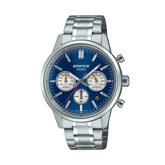 CASIO EDIFICE WATCHES Mod. EFR-575D-2AEF, 40.5mm stainless steel chronograph with blue dial, quartz movement, and 10 ATM water resistance