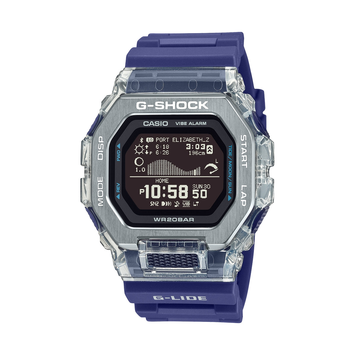 CASIO G-SHOCK Mod. G-LIDE sport wristwatch with 20 ATM water resistance, quartz movement, and multifunction dial in an official box.