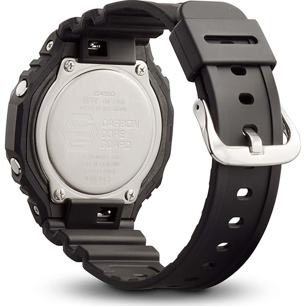 Back view of CASIO G-SHOCK Mod. OAK Black wristwatch with resin strap.