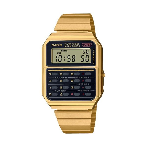 CASIO VINTAGE Mod. CALCULATOR EDGY COLLECTION - GOLD ***SPECIAL PRICE***, 34mm gold wristwatch with calculator and multifunction dial