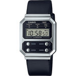 CASIO VINTAGE Mod. EDGY COLLECTION LEATHER - BLACK unisex quartz wristwatch with leather strap and multifunction display.