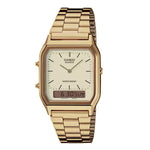 CASIO VINTAGE Mod. EDGY COLLECTION SUNRAY DIAL - GOLD unisex wristwatch with quartz movement, metal strap, and water resistance.