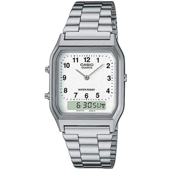 CASIO VINTAGE Mod. EDGY COLLECTION - White. numbers ***SPECIAL PRICE*** wristwatch with quartz ana-digit, water-resistant steel strap