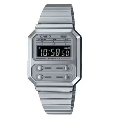 CASIO VINTAGE Mod. EDGY COLLECTION wristwatch with metal strap, multifunction quartz movement, mineral dial, splash proof