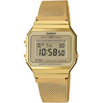 CASIO VINTAGE Mod. ICONIC SLIM DESIGN - GOLD MESH unisex wristwatch, mesh strap, resin case, quartz movement, multifunction, water resistant.