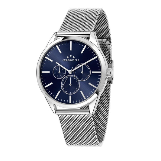 CHRONOSTAR MOD. R3753298005 men's quartz wristwatch with 41mm silver case and mineral dial, multifunction design for gents.