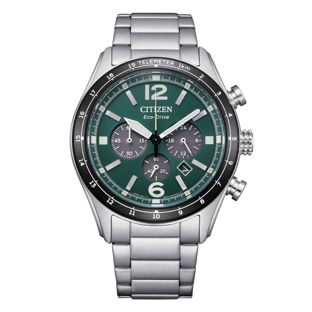 CITIZEN Mod. AVIATOR CRONO silver wristwatch with green dial and eco-drive technology