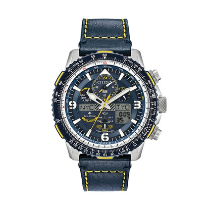 CITIZEN Mod. PROMASTER Skyhawk Blue Angel wristwatch, stainless steel case, leather strap, multifunction, sapphire dial, 20 ATM water-resistant.