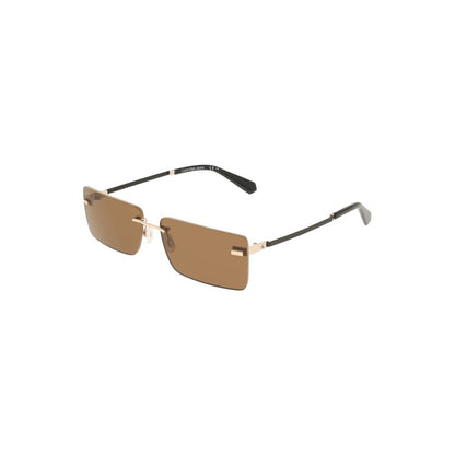 Calvin Klein Beige Metal Women Sunglass with sleek metal frame and brown rectangular lenses, ideal for chic sophistication.