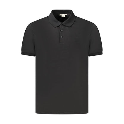 Calvin Klein Black Cotton Men Polo Shirt with logo, classic fit, short sleeves, three-button placket, and sleek design.