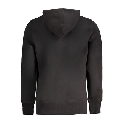 Back view of Calvin Klein Black Cotton Men Sweater Hoodie showcasing hood and sleek design.