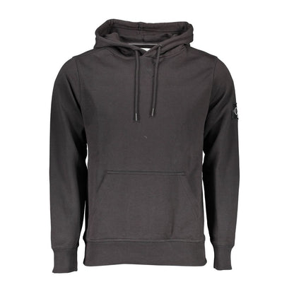 Calvin Klein Black Cotton Men Sweater with Central Pocket and Hood - sleek design, bold logo, comfort, trendy luxury fashion piece.