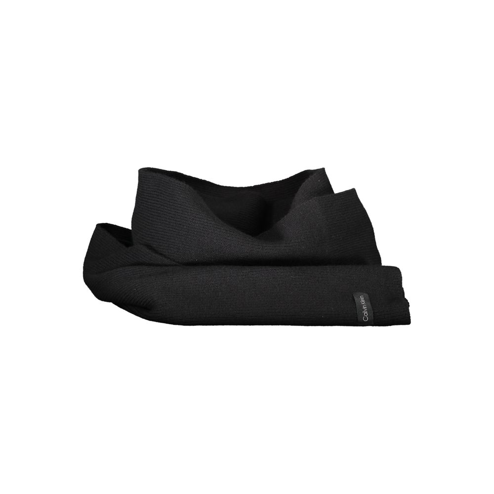 Calvin Klein Black Cotton Scarf with logo embroidery, dimensions 30x192 cm, folded view.
