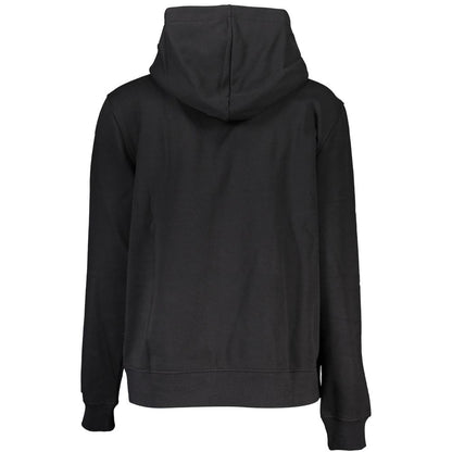 Calvin Klein Black Cotton Sweatshirt, long-sleeved hooded fleece with logo embroidery, perfect for transitional wear.