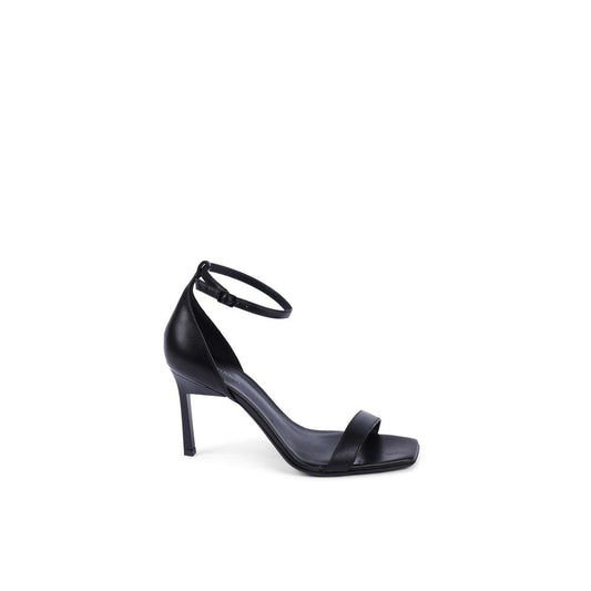 Calvin Klein Black Leather Stiletto Heel Sandals, women's size 38, made in Italy, elegant high heel shoes.