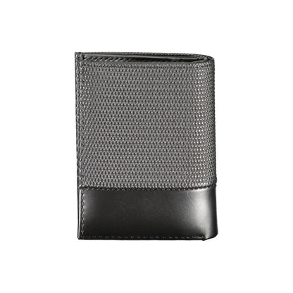 Calvin Klein Black Leather Wallet with RFID blocking, coin purse, card spaces, contrast details, and logo.