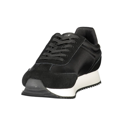 Calvin Klein Black Leather Women Sneaker with contrasting details and iconic logo, designed for style and comfort.
