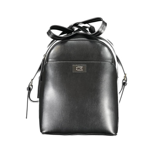 Calvin Klein Black Polyester Backpack with handle, adjustable straps, external and internal pockets, and zip closure.