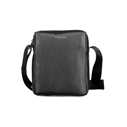 Calvin Klein Black Polyester Men Shoulder Bag with adjustable strap, showcasing a sleek and minimalist design for modern eco-conscious men.