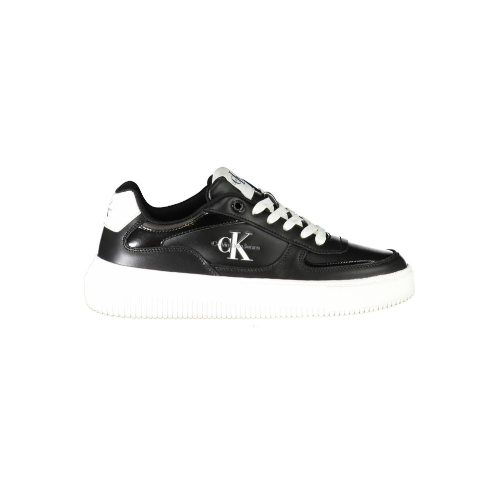 Calvin Klein Black Polyester Sneaker with contrast details, sports shoe design, logo print, made of recycled thermoplastic rubber.