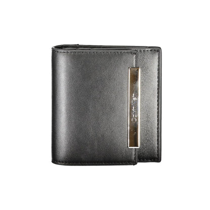Calvin Klein Black Polyester Wallet with RFID block, card spaces, external pocket, zip and automatic closure, featuring logo.
