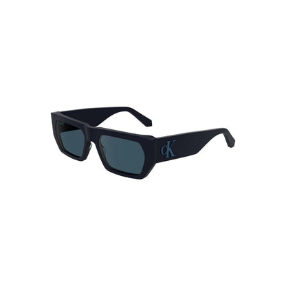 Calvin Klein Blue Acetate Women Sunglasses with rectangular lenses, eco-friendly bio-acetate frame, designed for stylish sun protection.